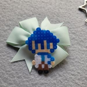 Handmade Vocaloid Kaito Perler Beads Charm Bow Hair Clip
